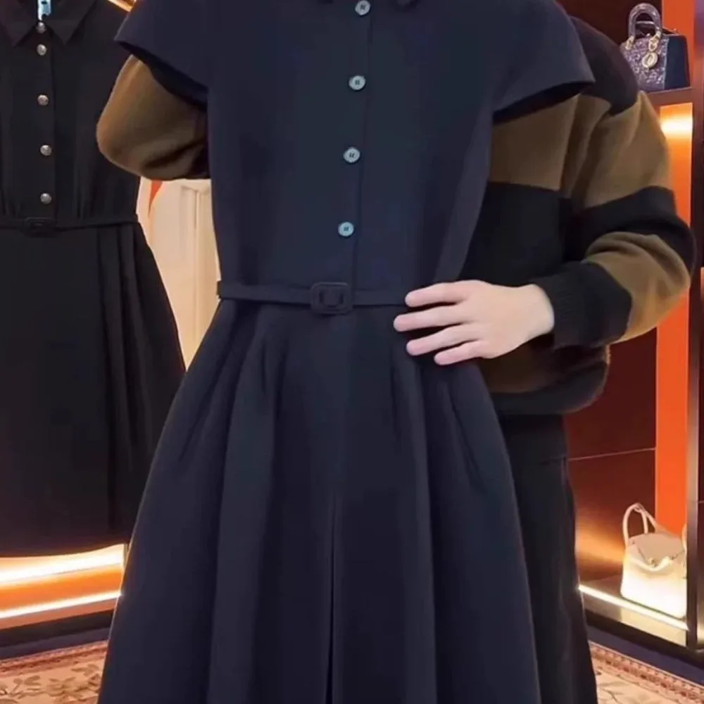 

French Style Retro Black Short Sleeve Shirt Dress Women 2025 New Summer Elegant Slim Long Dress Chic Audrey Hepburn Style