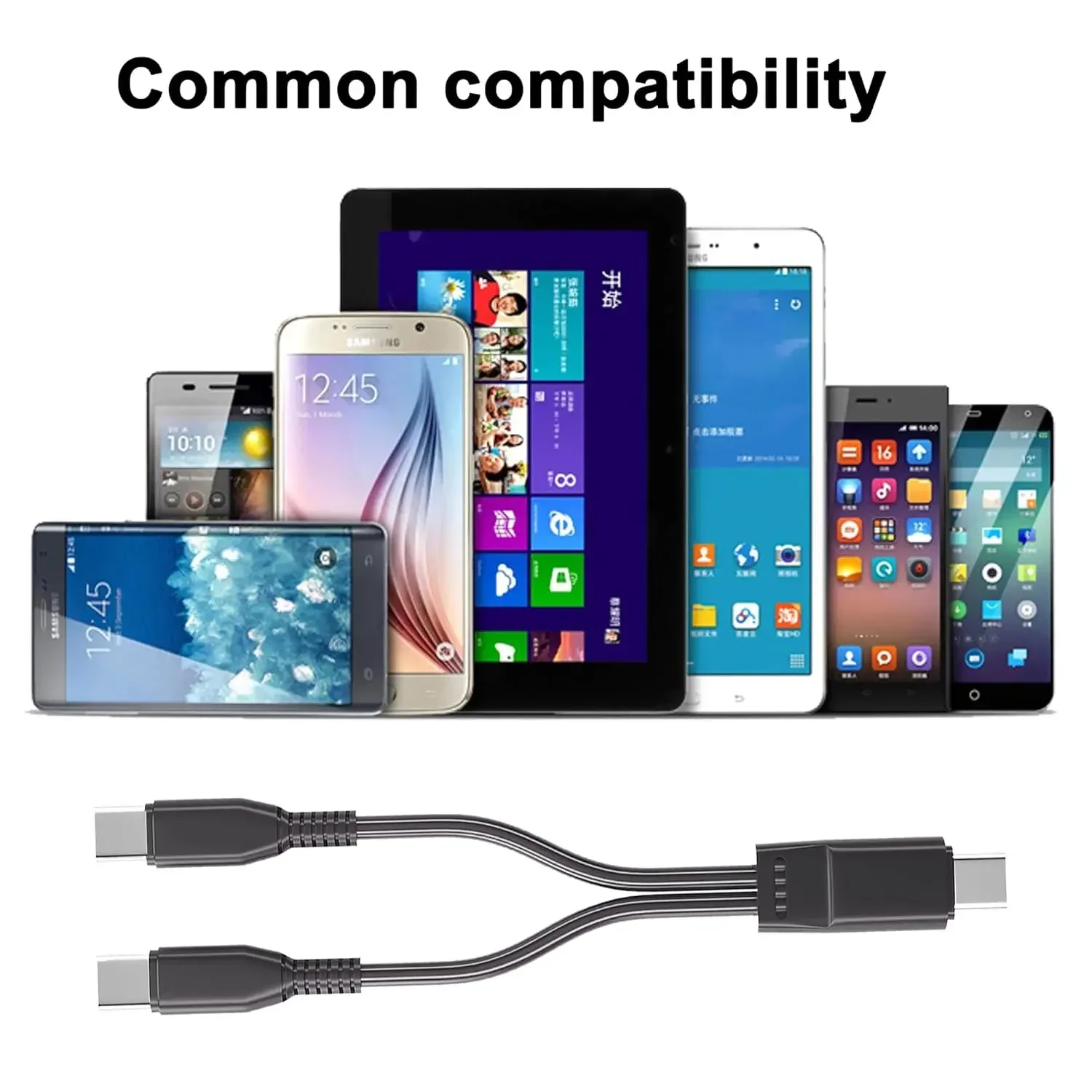 2-in-1 USB Fast Charging Power Cord, Micro USB & Type-C Dual Port Cable Compatible with iPhone15,16 and Android Smartphones