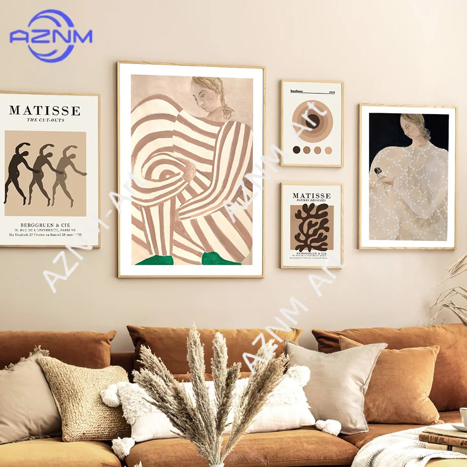 Abstract Matisse Lines Stripe Girl Wall Art Canvas Painting Bauhaus Posters And Prints Hotel Bar Pictures For Living Room Decor