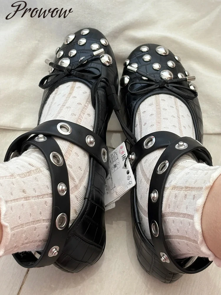 

Балетки на плоской подошве с круглым носком и заклепками, женские туфли Zapatos Mujer