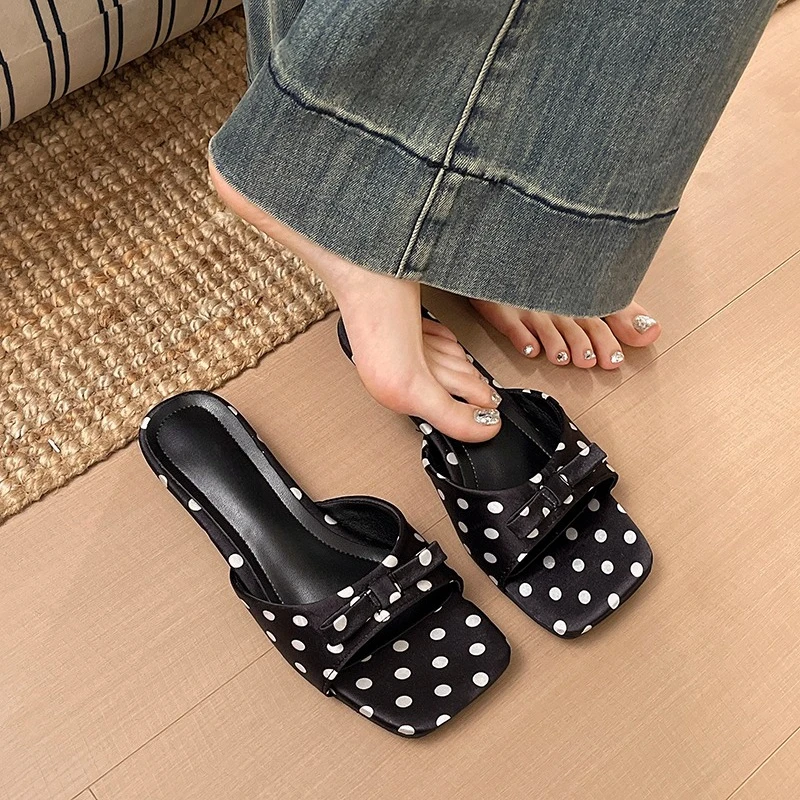 

2026 New Summer Dot Open Toe Woman Slippers Elegant Ladies Mules Slides Shoes Zapatos De Mujer