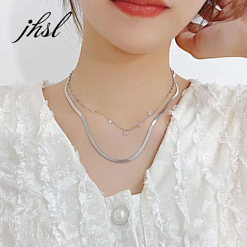 

JHSL Classic Women Short Choker Necklaces Silver Gold Color Fashion Jewelry Girlfriend Birthday Gift Stainless Steel Chain