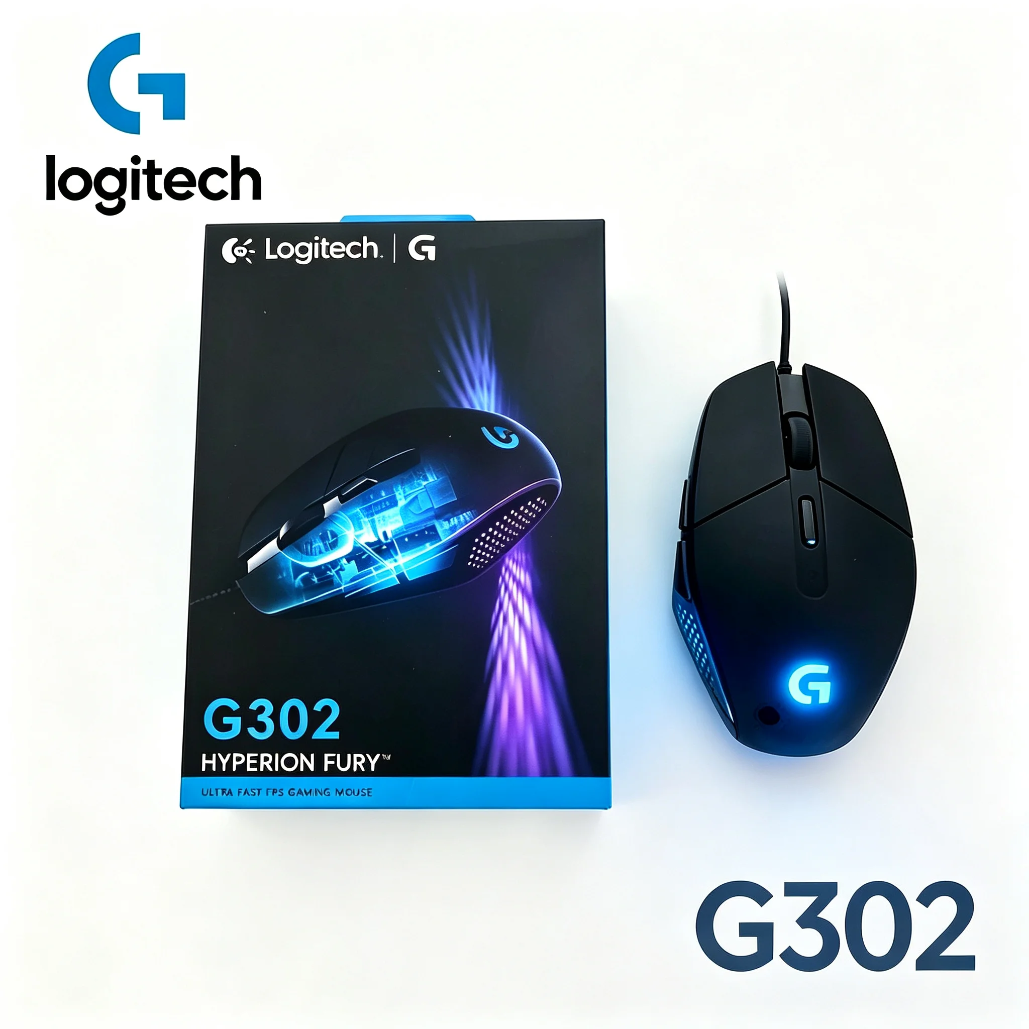 Logitech G302 Daedalus Prime Wired Optical Gaming Mouse 4000DPI Max Resolution RGB Multi‑Color Light 6 Keys For Desktop Office