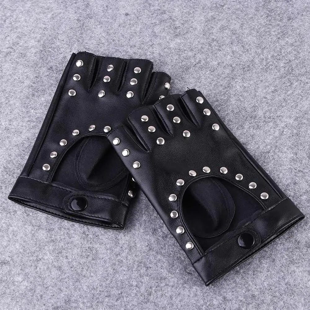 Mujer coreana al aire libre danza Halloween Punk accesorios de moda Pu guantes de cuero guantes sin dedos guantes con remaches