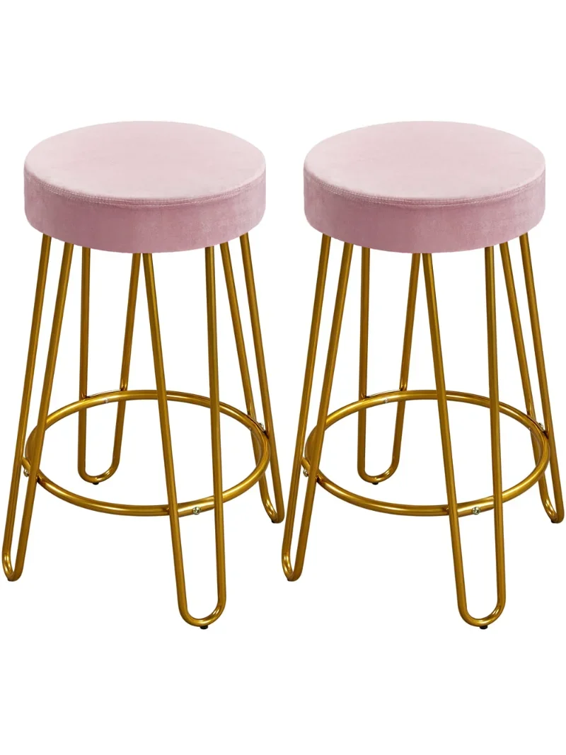 

SMILE MART 26.5" Upholstered Velvet Bar Stools for Kitchen, 2pcs, Pink with Gold