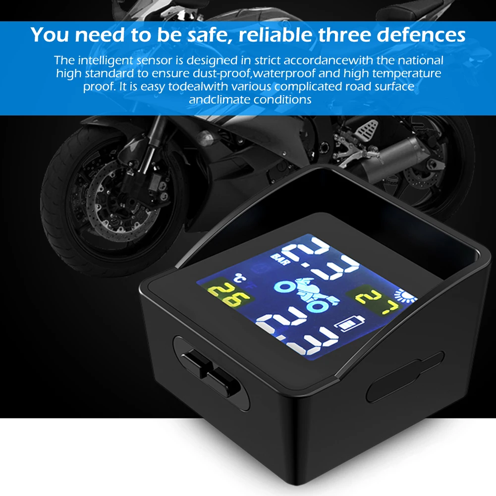 

Universal Solar Charging TPMS Tire Tyre Pressure Monitoring Alarm System Motorcycle Replacement Parts with 2 Sensors