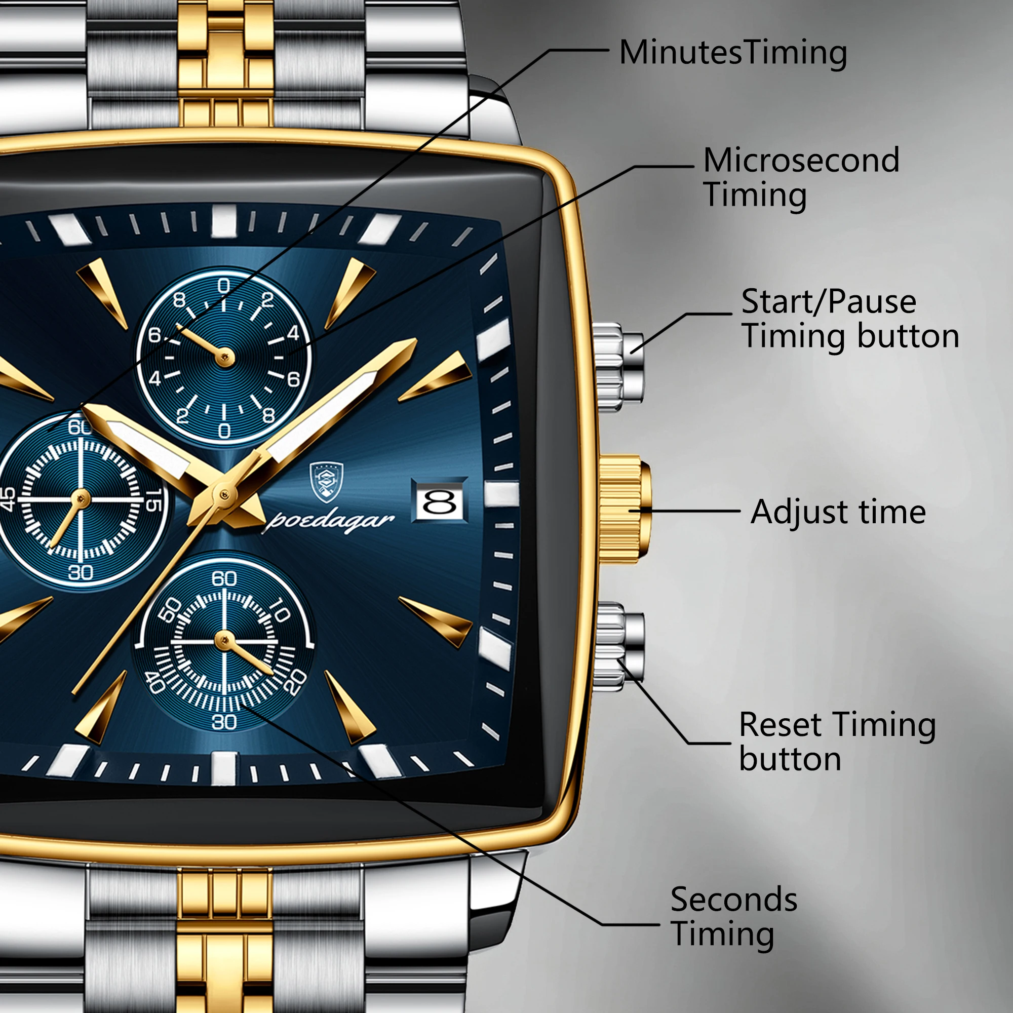 POEDAGAR Top Fashion Male Clock Waterproof Luminous Stainless Steel Men Watch Chronograph Date Casual Men's Quartz Watches Reloj