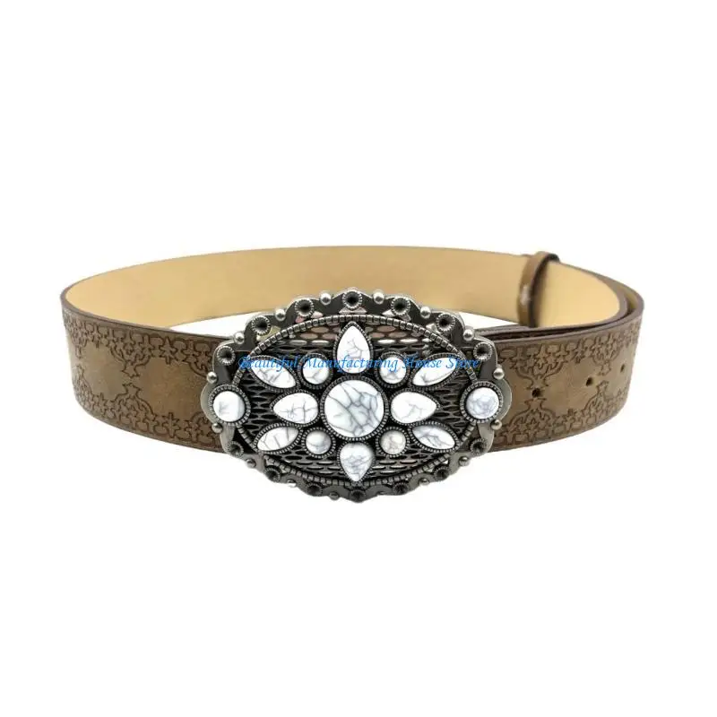 

E56A Embossed Pattern Waist Belt Ethnic Waist Belt for Women Jeans Skirt Coat