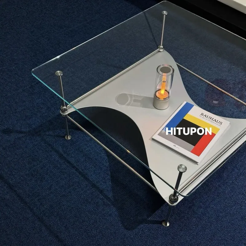Glass coffee table, stainless steel special-shaped glass table, coffee table