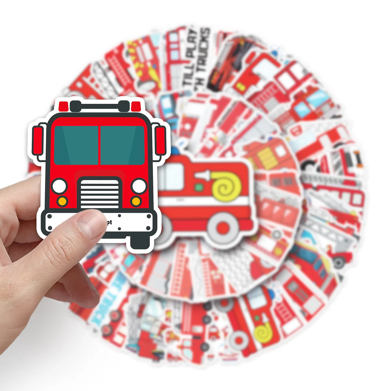 50PCS Cartoon Fire Truck Stickers Skateboard Laptop Motorcycle Graffiti Sticker Decals Kids Toy