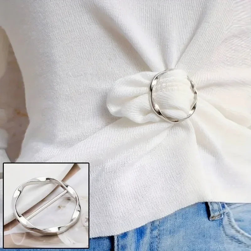 5 pçs moda metal círculo redondo clipe fivela xale camiseta gravata clipe broche fivela de cintura versátil roupas anel envoltório titular