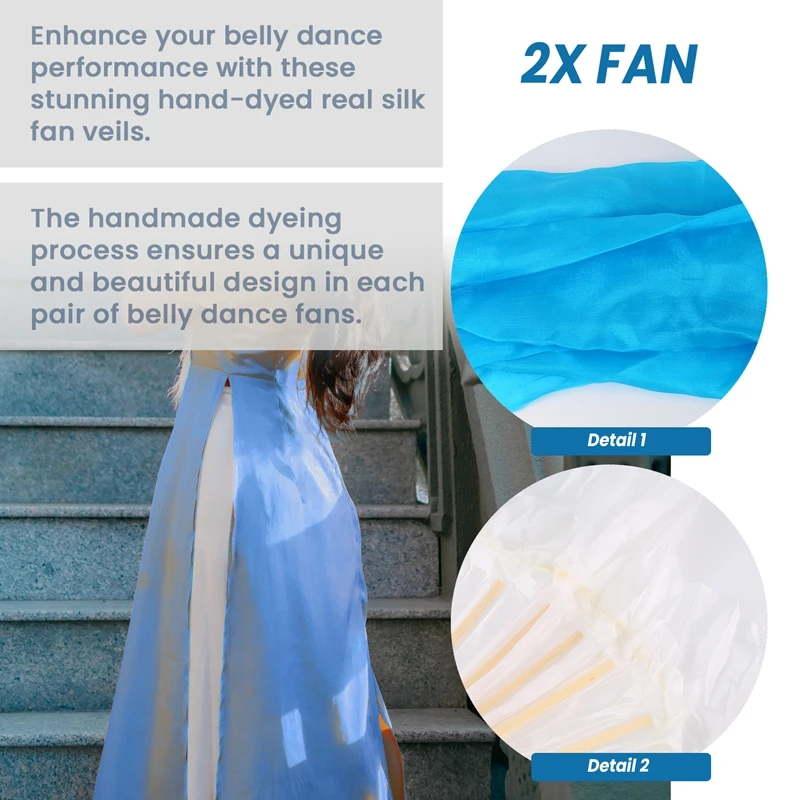 1 Pair Belly Dance Bamboo Fan Imitation Silk Dance Long Fans Handmade Dancing Silk Bamboo Long Fans (5.9Tf)