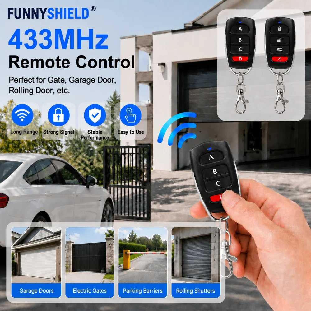 FUNNYSHIELD 433MHz Wireless Remote Control Copy Code Duplicator RF Transmitter Cloning Electric Gate Garage Door Remote Switch