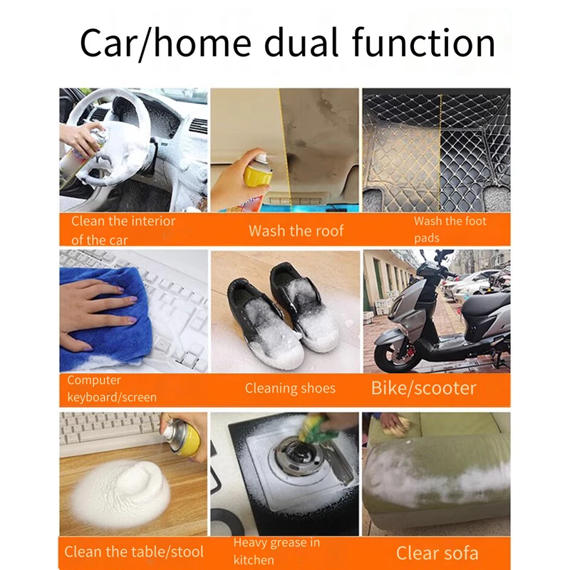 Car Household Interior Cleaning Agent Powerful Decontamination Car Wash Liquid Car No-Wash Foam Cleaning Artifact Small White Shoes Leather Seat Multi-Functional No-Wash