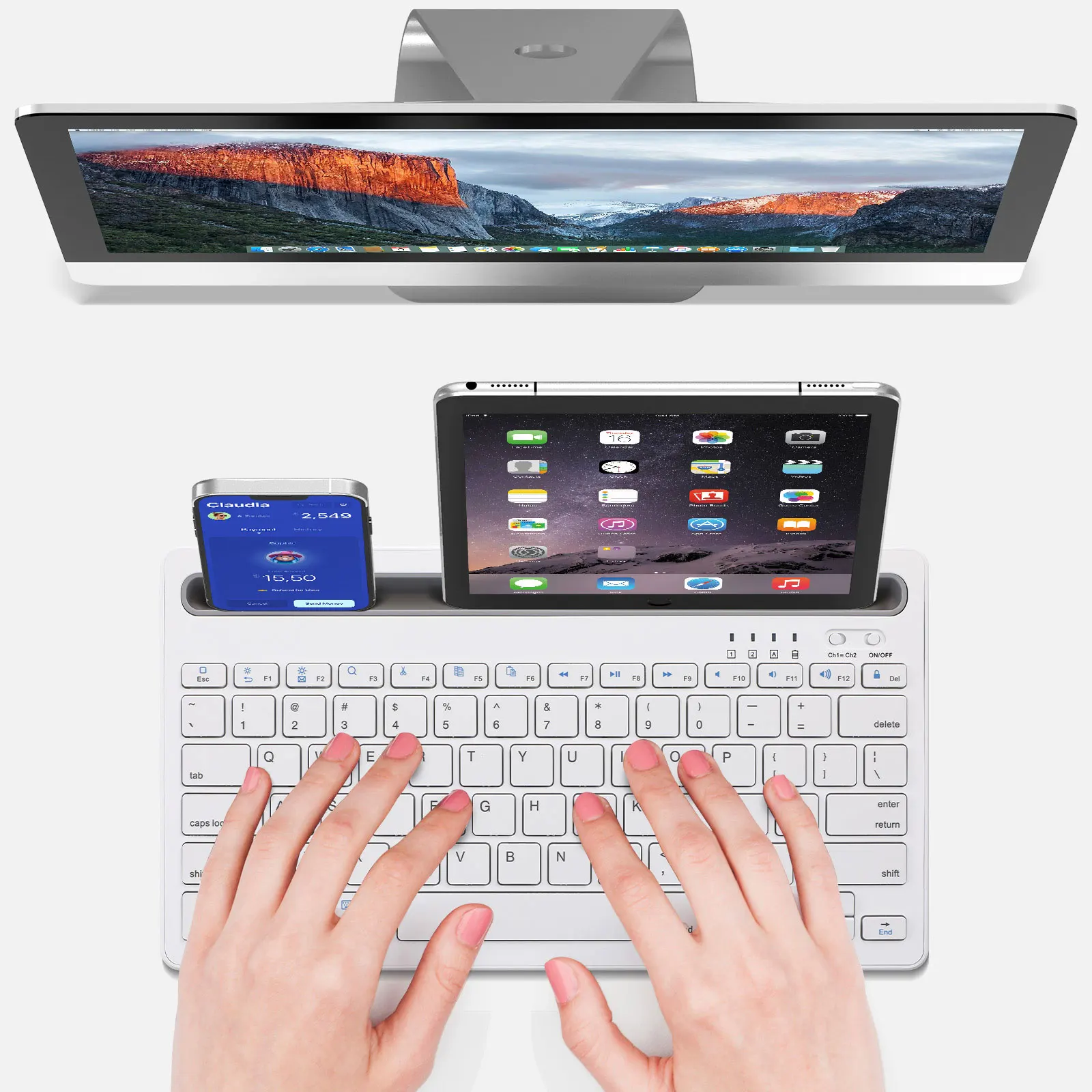 

Wireless Keyboard K003C Silent Noiseless For Phone Tablet Portable Mobile Gaming Rechargeable Comfortable White