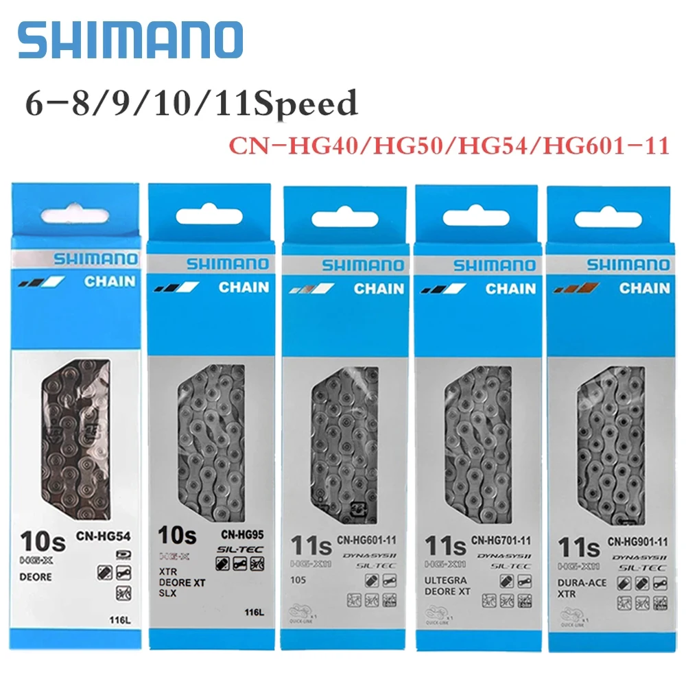Chaîne de vélo SHIMANO 9/10/11 vitesses, accessoires de VTT 11v, chaînes de vélo de route 8v 9v 10v 11v compatibles HG53 HG54 HG601 HG701 HG40