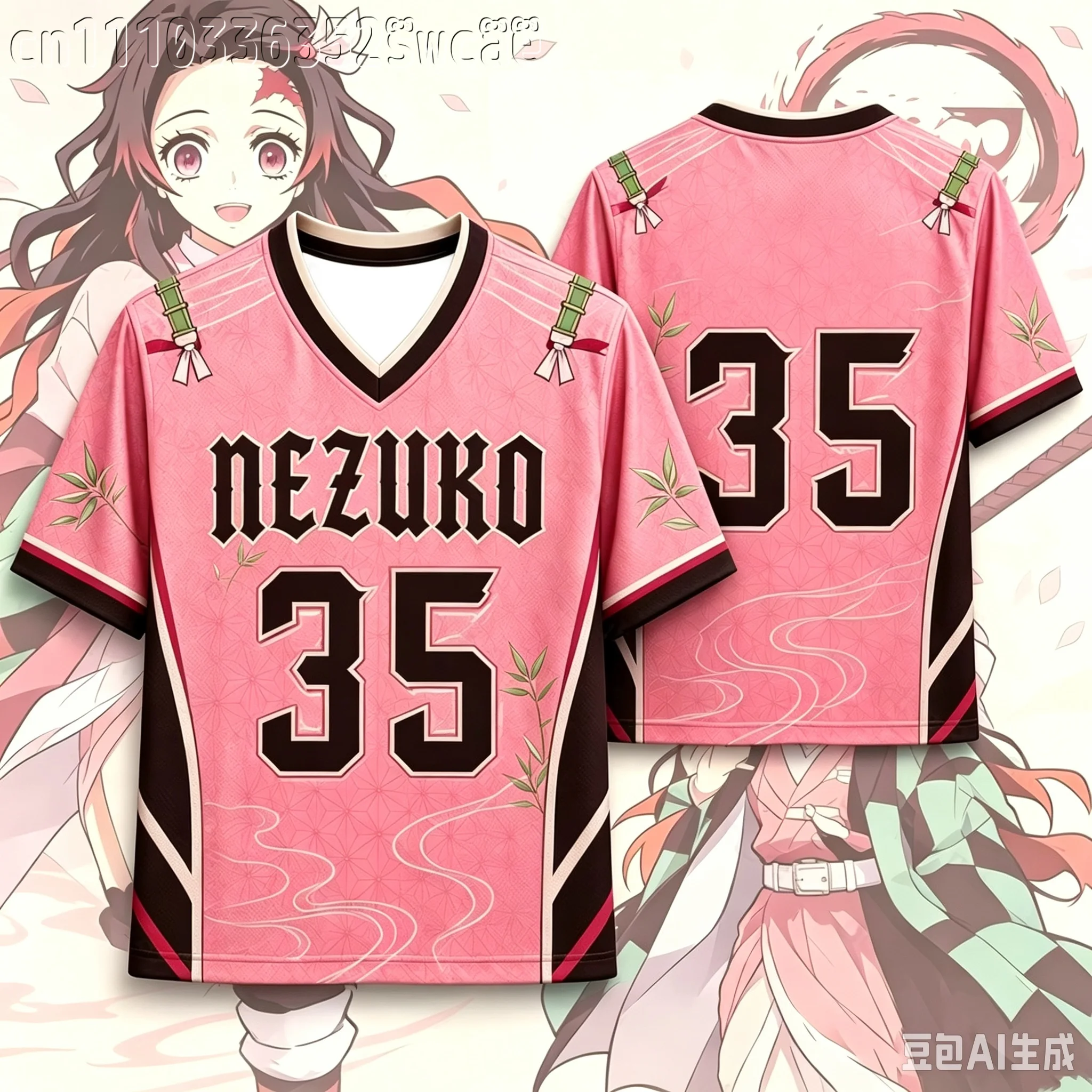 Demon Slayer Kamado Nezuko Sports Jersey Men's  T-shirt Summer Short Sleeve Anime Casual Pink Football Tee Tops FamilyMatching
