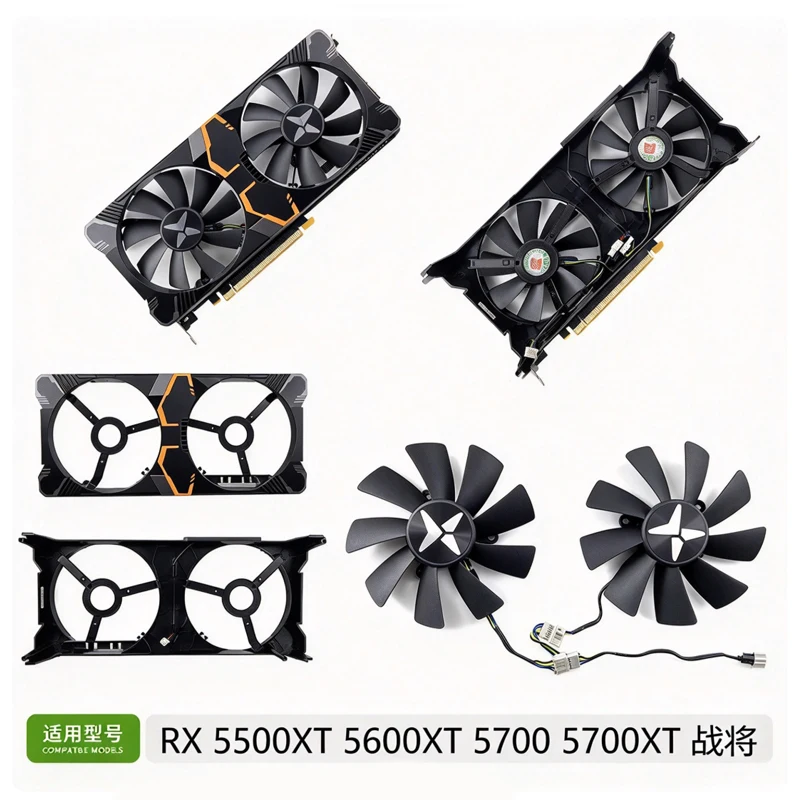 GPU Cooler Fan Assembly for DATALAND RX5500XT 5600XT 5700 5700XT Zhanjiang Series, 98MM Fan Diameter, 42MM Mounting Hole Spacing