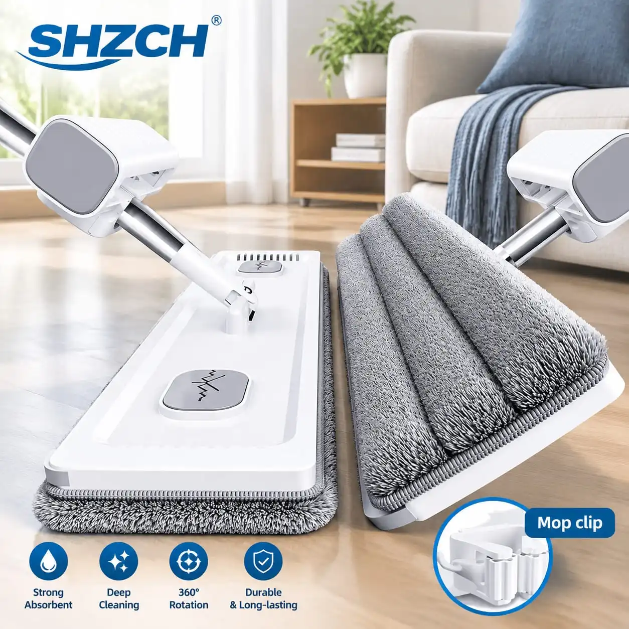 Large Flat Mop for Lazy Household - Hand Wash Free Mop for Both Dry And Wet Mopping - One Mop for All Cleaning Needs
