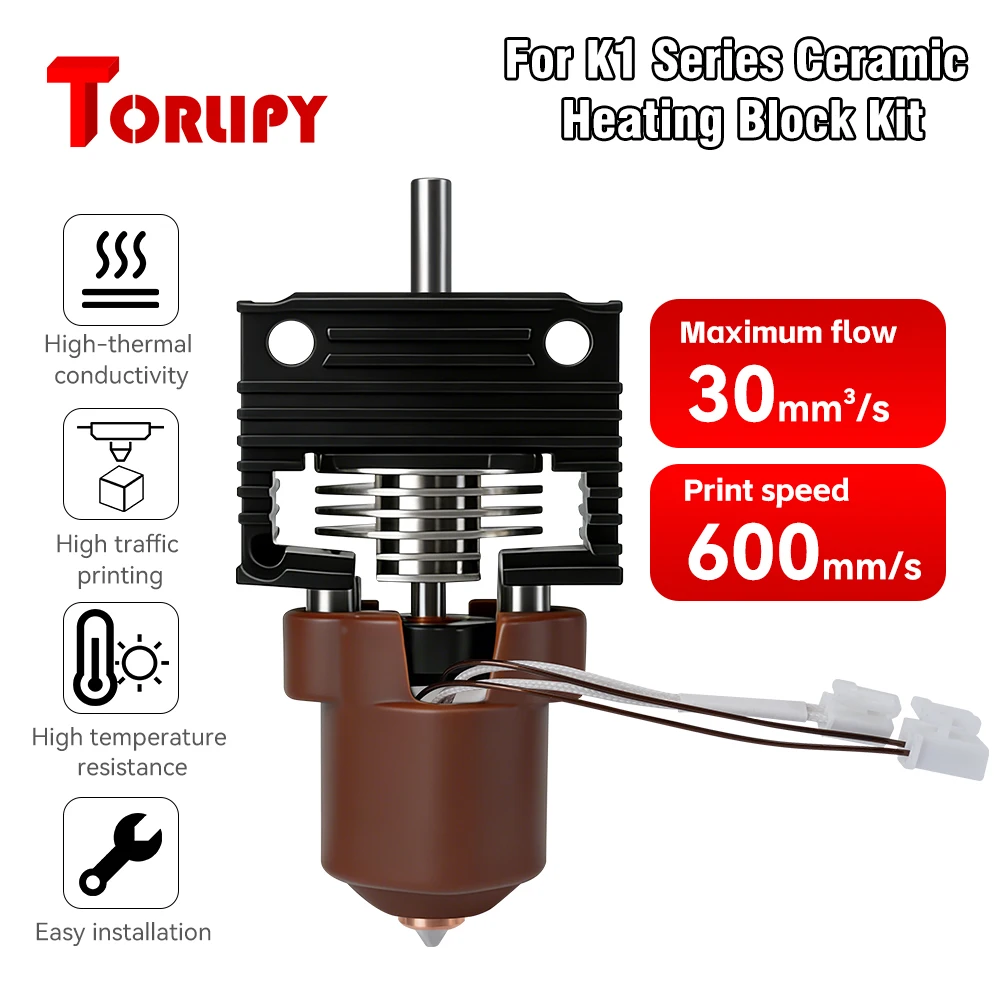 For Creality K1/K1C/K1 Max Ceramic Heating Block Kit 300℃ High Flow 600/s High Temp Resistant All-Metal Nozzle 3D Printer Parts