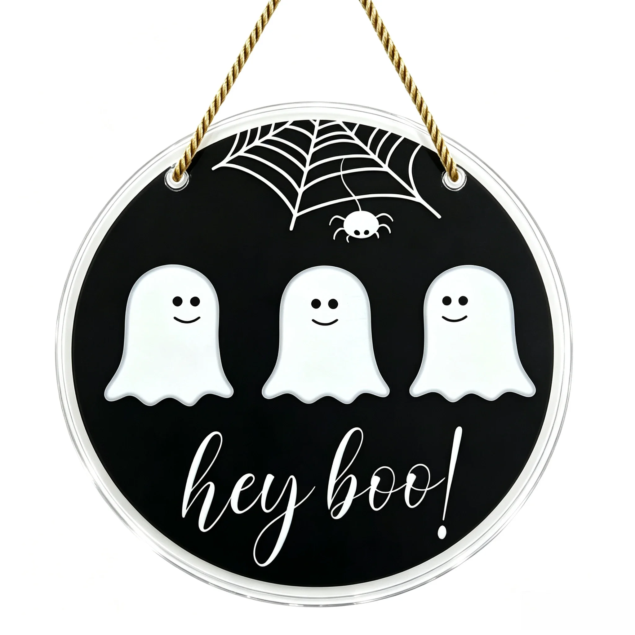 Black Background Ghost Spider Web Acrylic Door Hanger, Spooky Season Fall Ornament