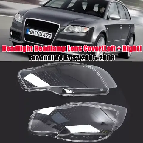 좌우 자동차 전면 램프 쉐이드 헤드라이트 마스크 쉘 투명 커버 렌즈 전등갓, 아우디 A4 B7 2006 2007 2008