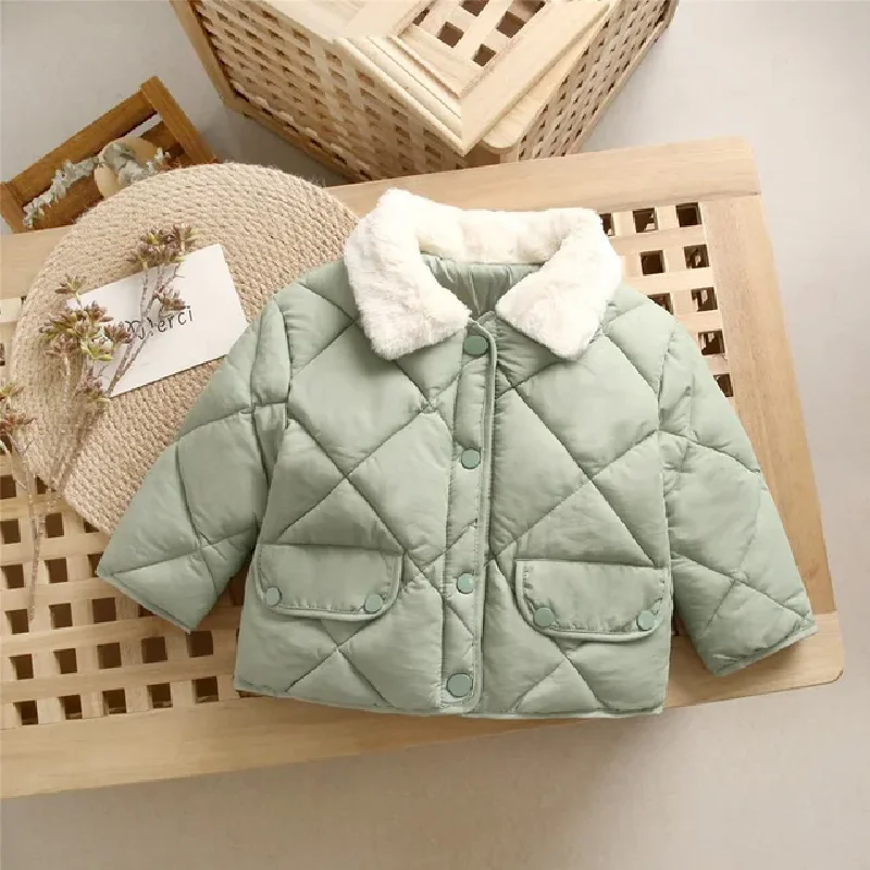 2024 New Winter Children\'s Warm Cotton Jackets Rabbit Fur Collar Coats Baby Short Quilted Jacket Kids Clothes Girl Boy Outerwear