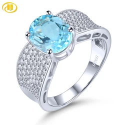 Genuine Sky Blue Topaz Silver Ring 3.5 Carats Natural Topaz Unisex Style Fine Jewelry Simple Classic Design S925 Jewelrys