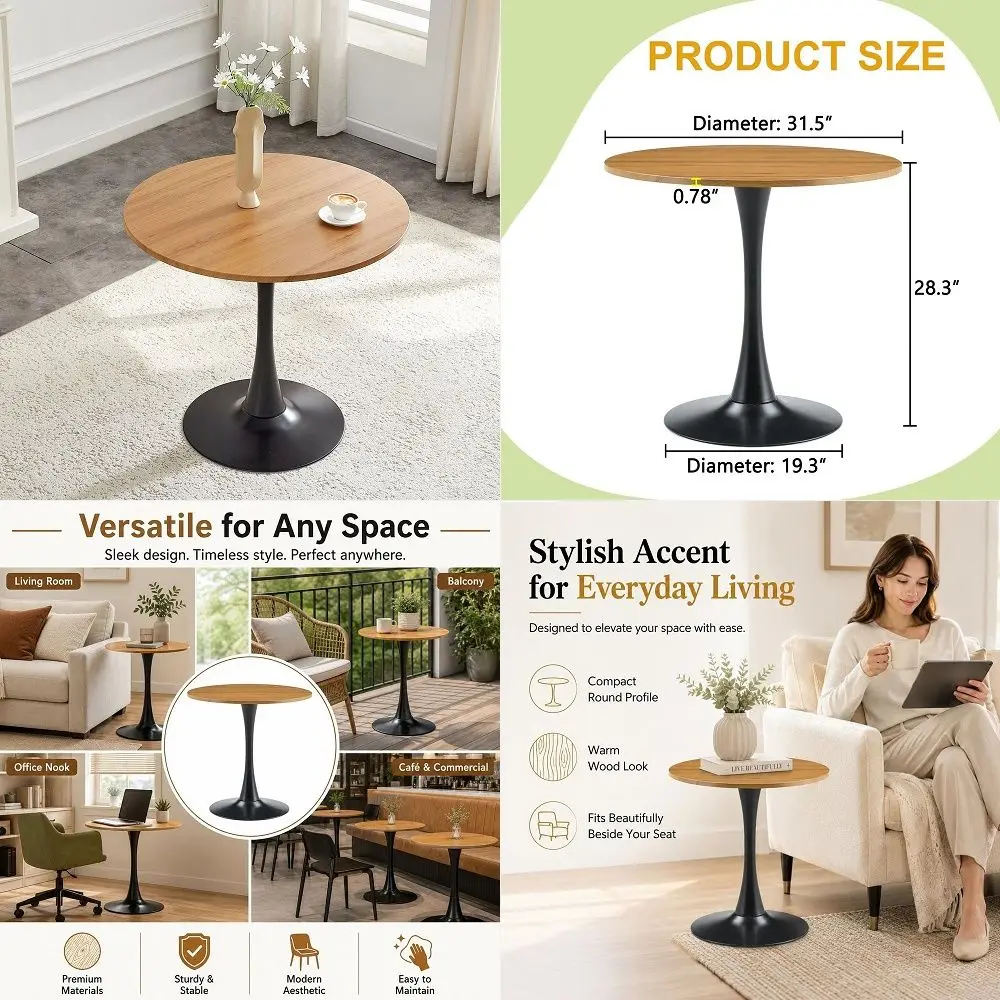 

Round Dining Table for 4, 45 Concrete White Circle Table with Pedestal Modern Round Table for Living Room, Farmhouse, Breakfast