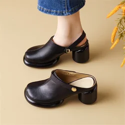 2023 New Summer Slippers Summer Shoes Round Toe Mules High Heels Sandals for Women Handmade Two Ways To Wear Platform Sandals