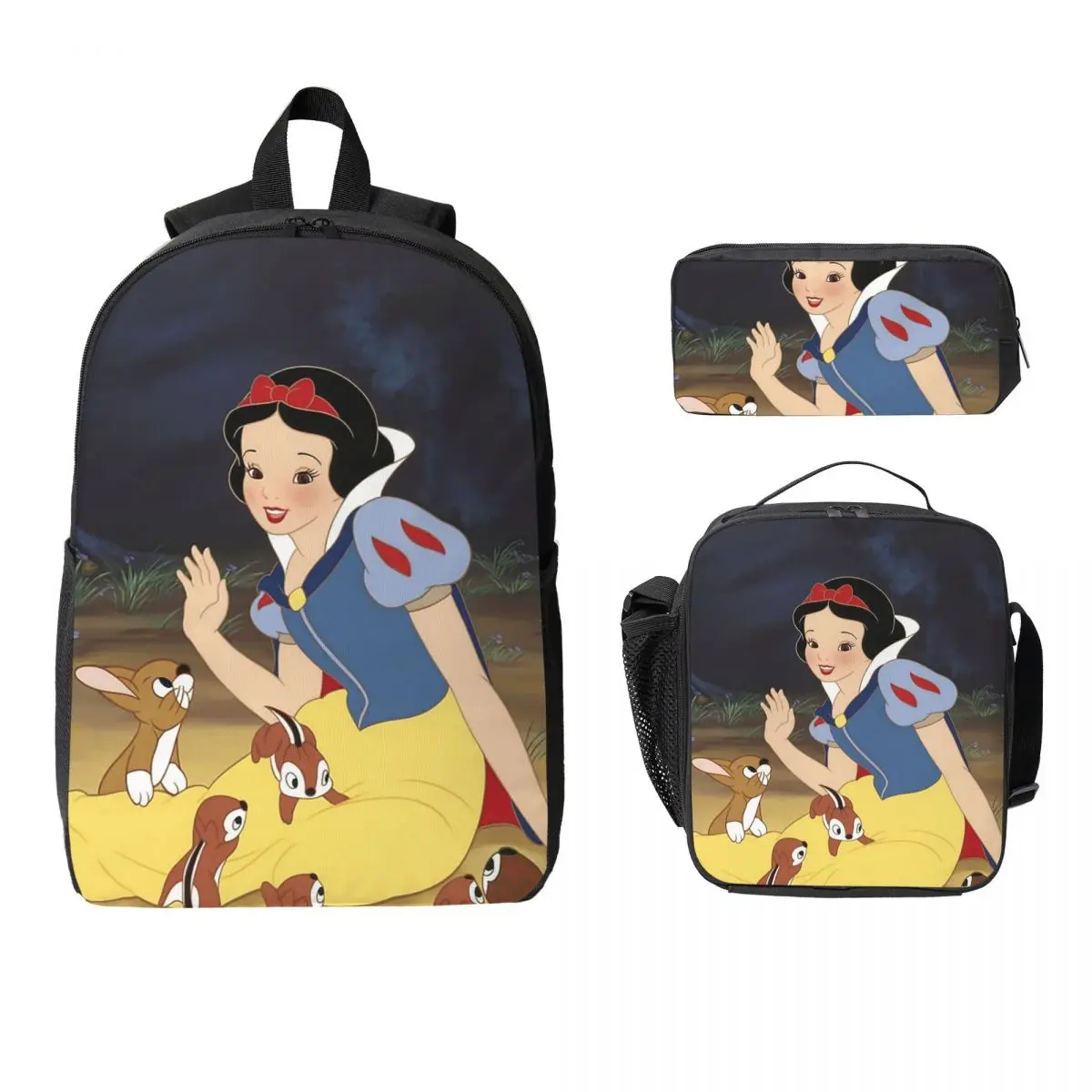 

Snow White And The Seven Dwarfs Backpack Student Boys Girls BookBag School Bag Shoulder Bags 3ps Insulated Lunch Bag Pencil Case