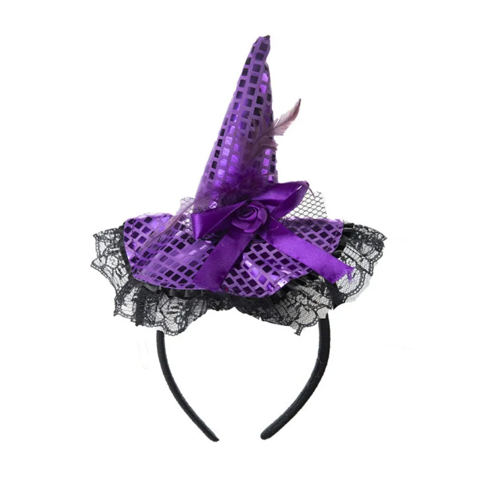 Funny Lace Halloween Witch Hat Hair Hoop Cartoon Party Decor Hat Halloween Party Hair Band Sequin Headband