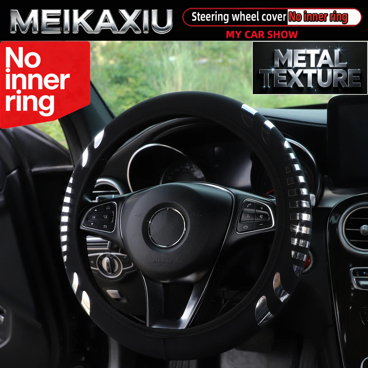 14.5-15 Inch Soft Metal Decorative Stripe Marine Fabric Steering Wheel Cover for Car Interior Women's Car Accessory