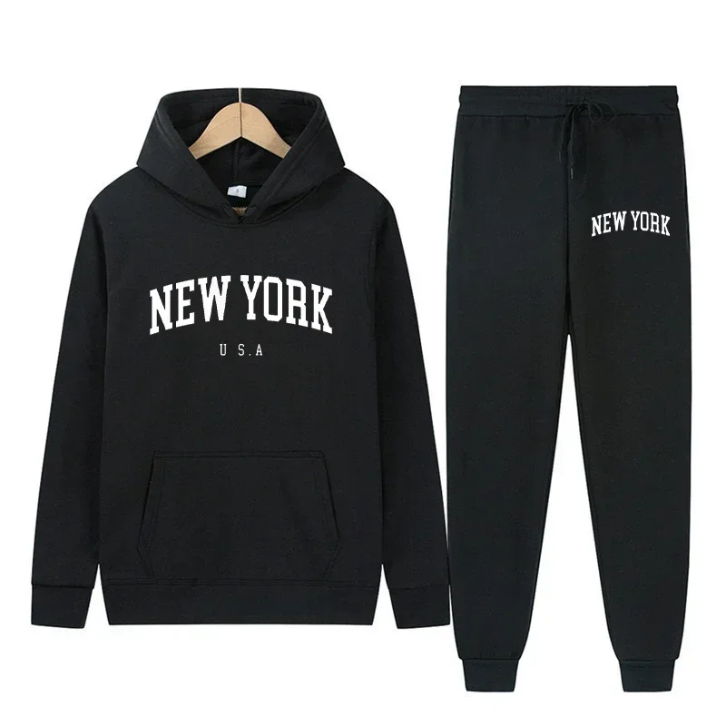 

New York Print City Hoodies Pants 2 Pieces Sets Men Fashion Sweatshirts Sweatshirt Sets Casual Hooded Pullovers Sportwear