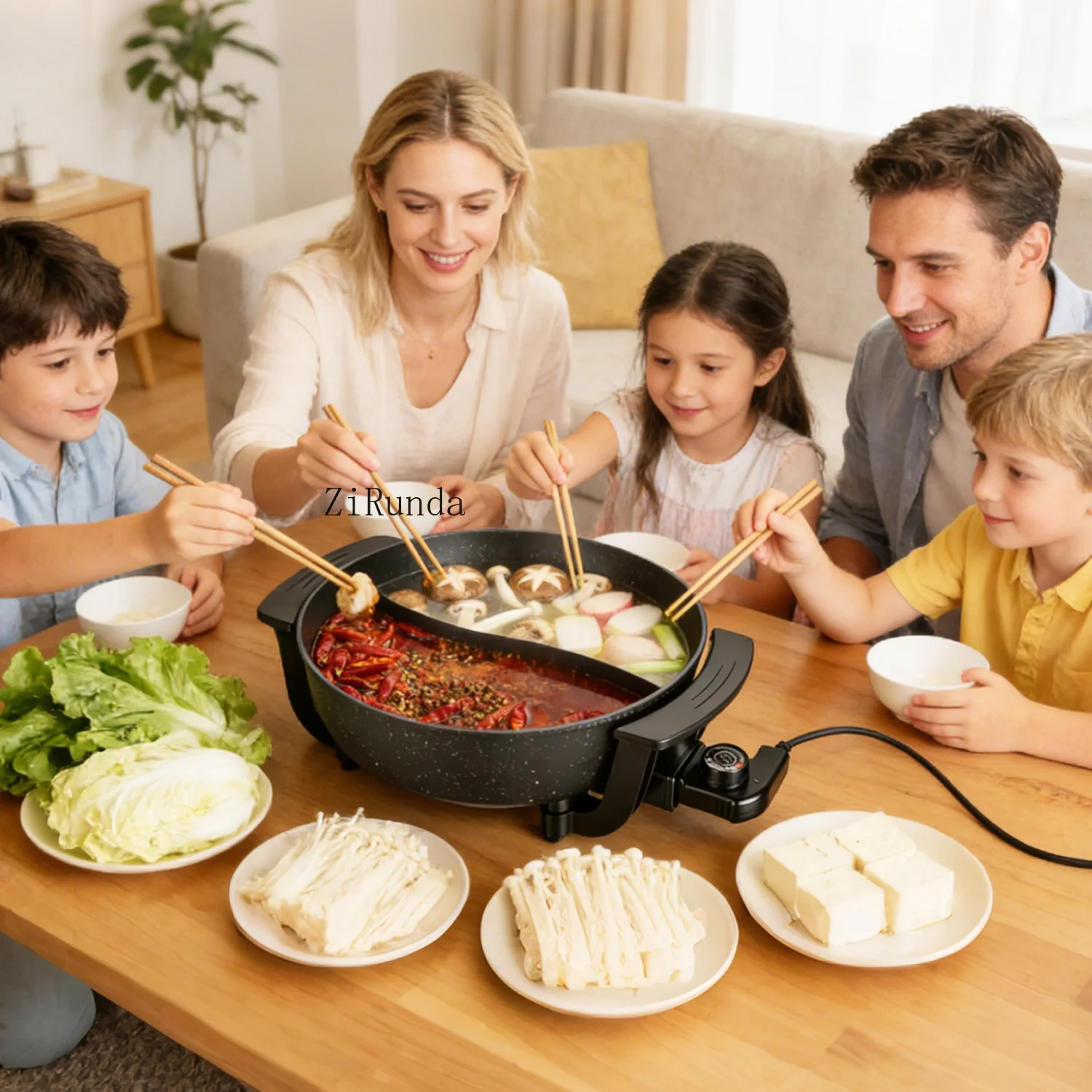 6L Large Capacity Electric Hot Pot with Divider, 5 Gear Adjustable Temperature Non-Stick Electric Cooker, Multifunctional Fondue Pot for 3-6 People with Cooking Tools view 8