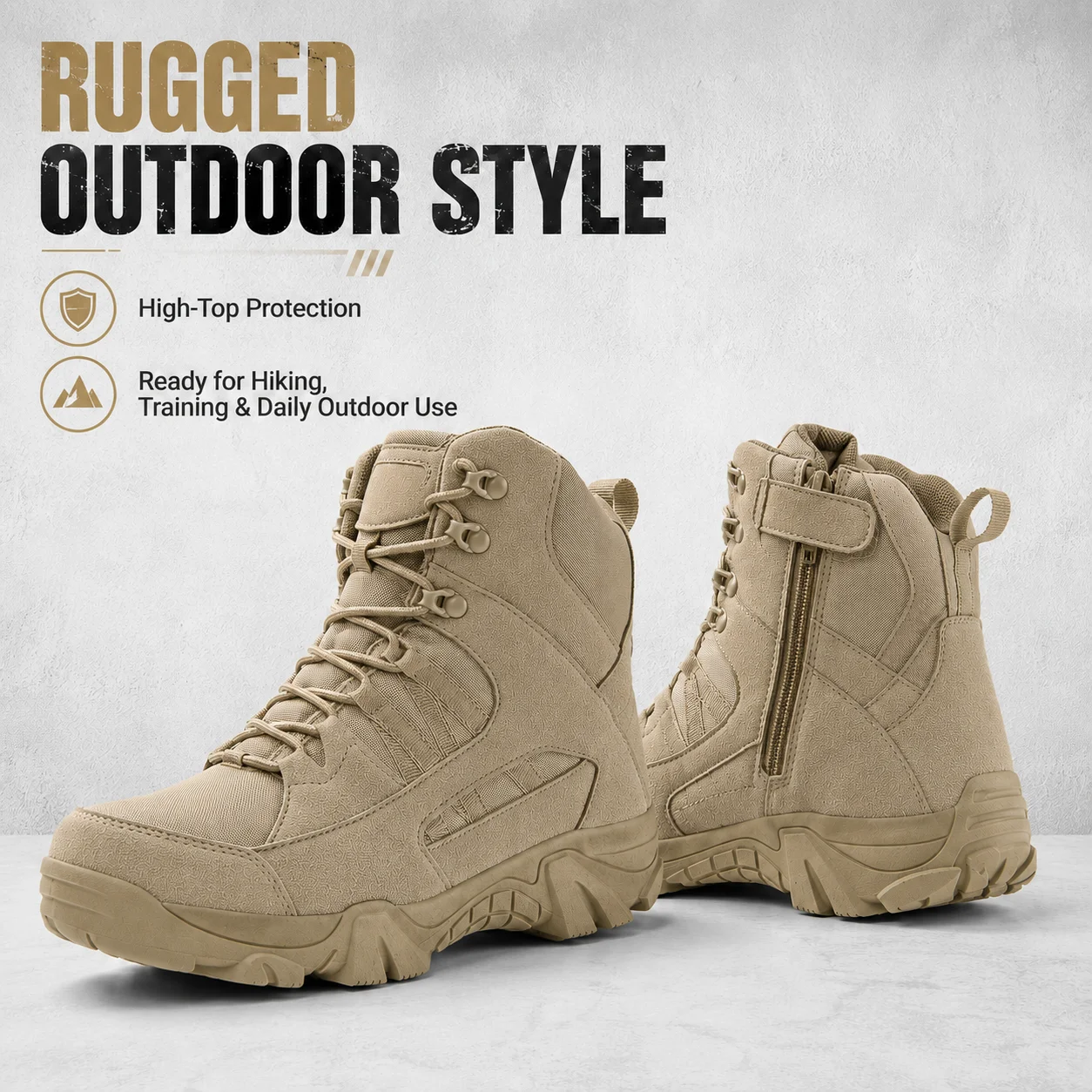 Outdoor Tactical Boots High Top Hiking Shoes Desert Combat Boots Waterproof Work Boots Side Zipper Camping Trekking Footwear