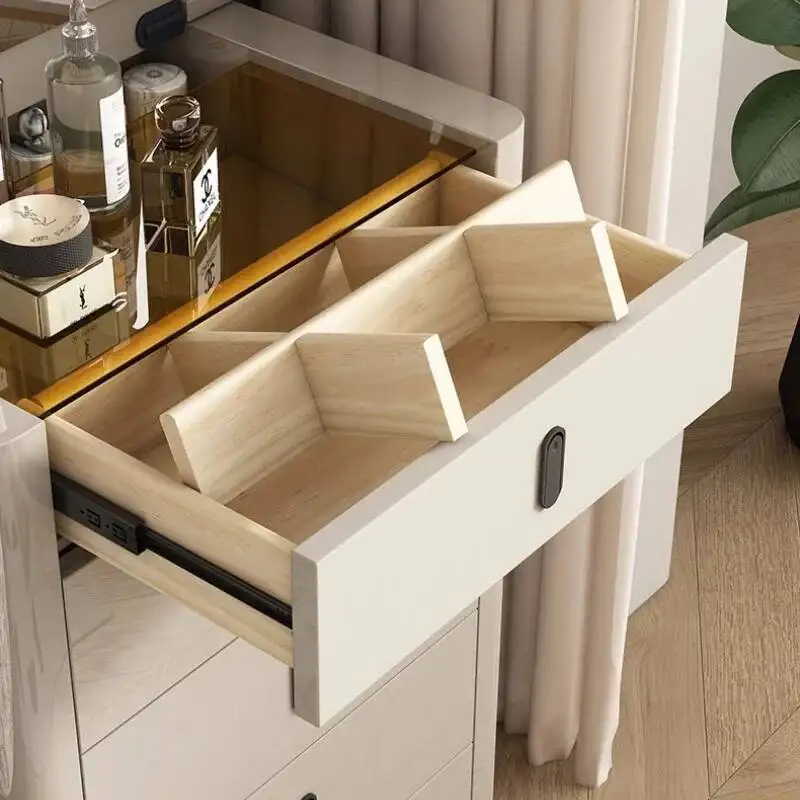 طاولة تزيين بجانب السرير مصنوعة من الخشب الصلب، خفيفة إيطالية فاخرة للمكياج، مكتب الغرور، أثاث غرفة النوم، أدوات الزينة، مصباح LED