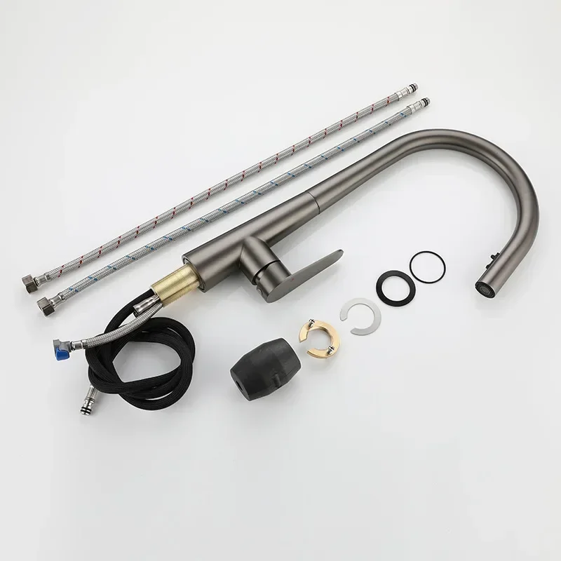 

Серый кухонный смеситель из нержавеющей стали для раковины, с универсальным поворотным телескопическим насосом для горячей и холодной воды