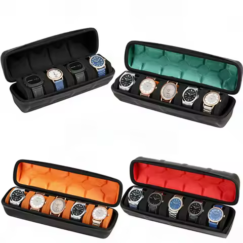 5-Grid Hard Shell Watch Organizer - Portable Travel Case with Pillow Liner, Gift-ready Black Storage Box for Smart Watch