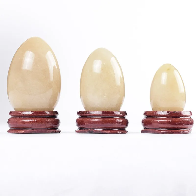 Natural Jade Yoni Egg White Massage Egg Set Undrill&Wooden Base Crystal Mineral Ball Kegel Exercise Pelvic Floor Muscle Vaginal