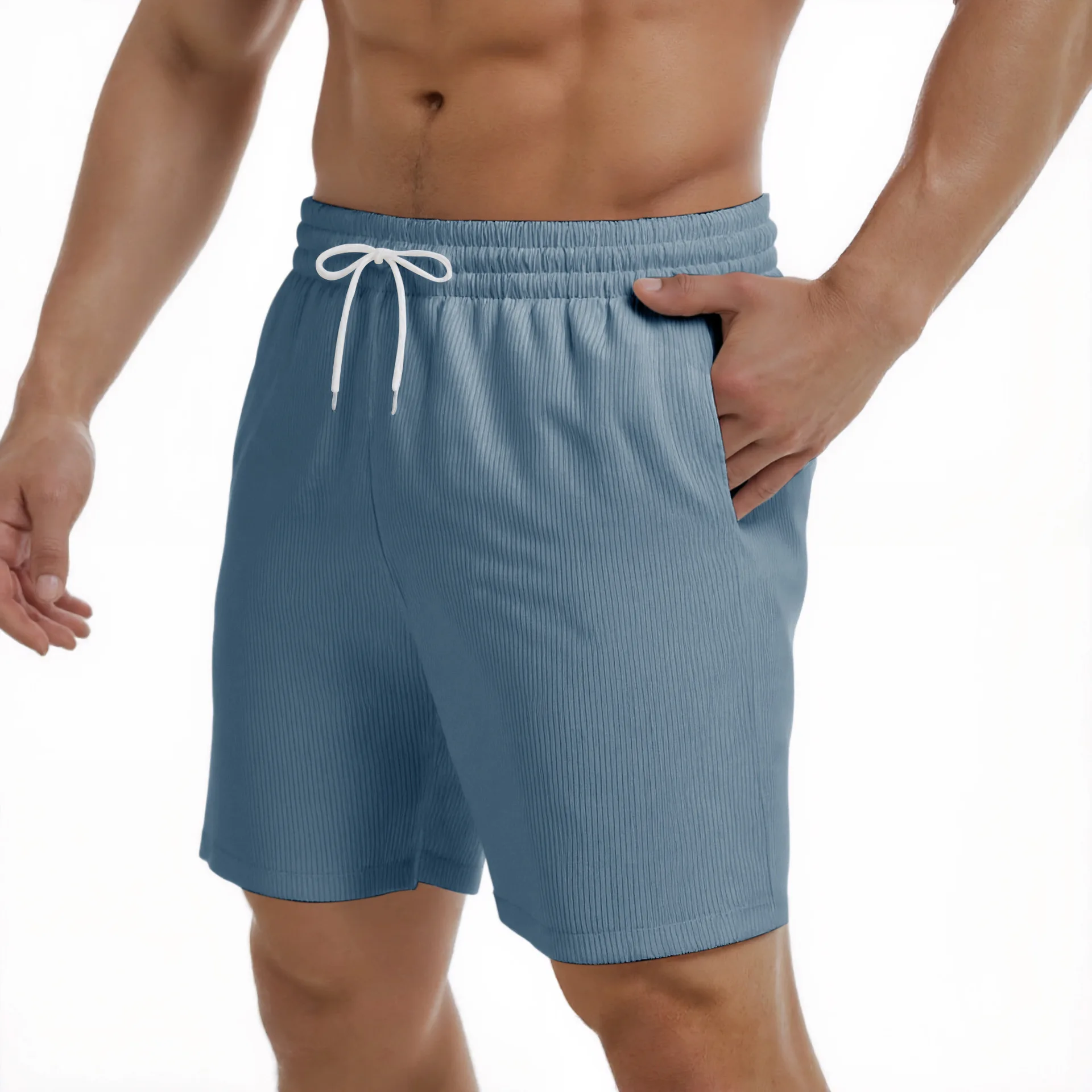 

American European New Fashion Summer Men's Solid Color Casual Trendy Loose Wide Leg Straight Knee Length Shorts Male Clothes