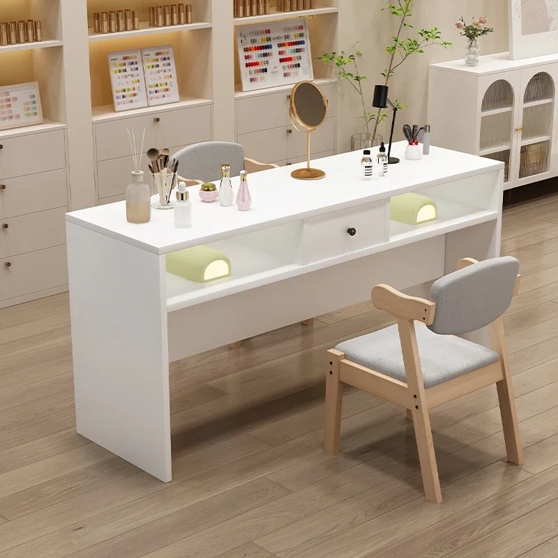 Simple Easy Clean Manicure Table Drawer Designer Salon White Nail Desk Reception High Quality Tavolo Per Unghie Salon Furniture