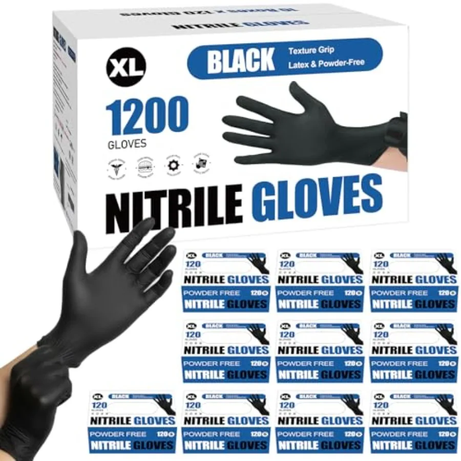 

0pcs Black Nitrile Disposable Gloves 4 Mil Latex Free and Powder Free Food Grade for Cooking BBQ Food Prep Cleaning Automotive