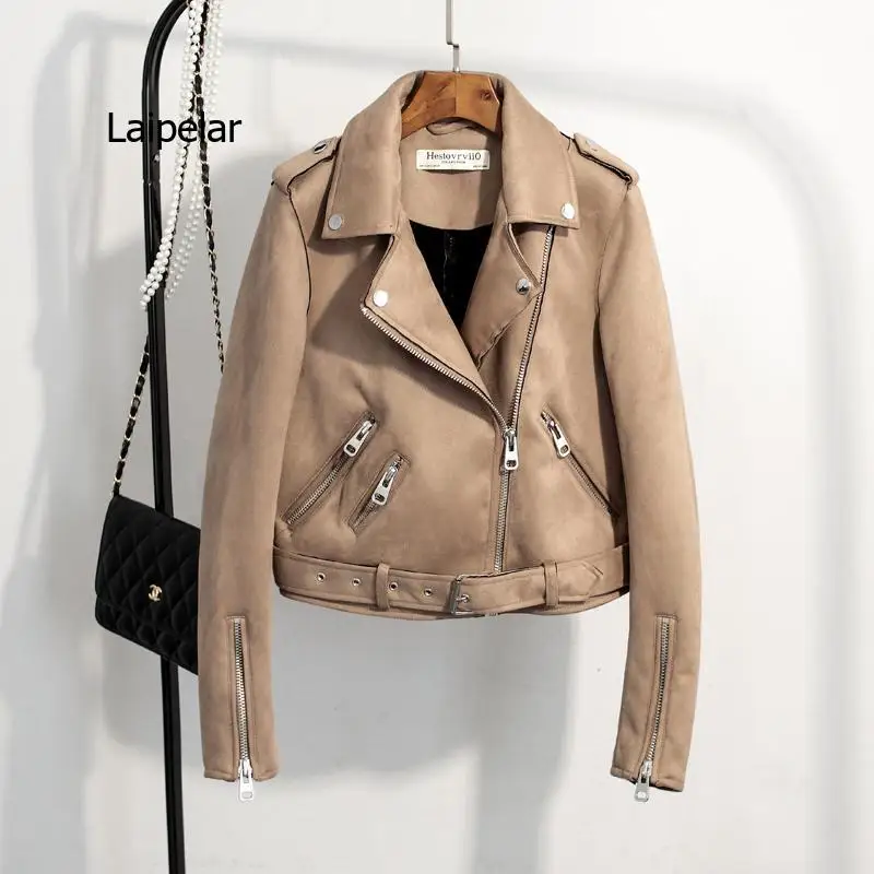 New Autumn Women Faux Suede Jacket Slim PU Leather Jacket Motorcycle Leather Jackets White Biker Punk Outwear