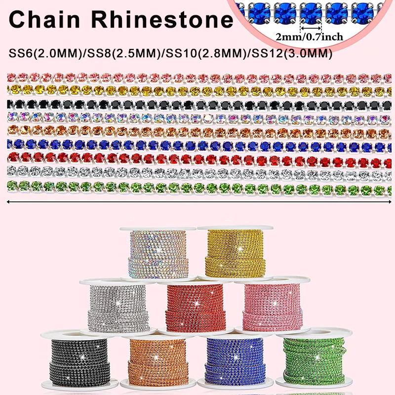 

1Meter Ss6-ss12 Crystal Rhinestone Close Chain Trimming Claw Chain Rhinestones for Jewelry Making Crafts DIY Wedding Party Decor