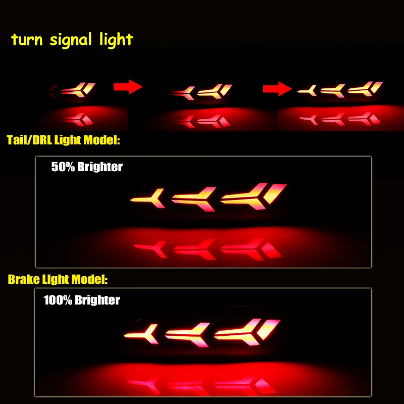 2pcs For Ford Focus 3 2011-2014 Sedan Hatchback Function as Tail,Brake & Rear Fog Lamps,Turn Light LED Bumper Reflector Lights