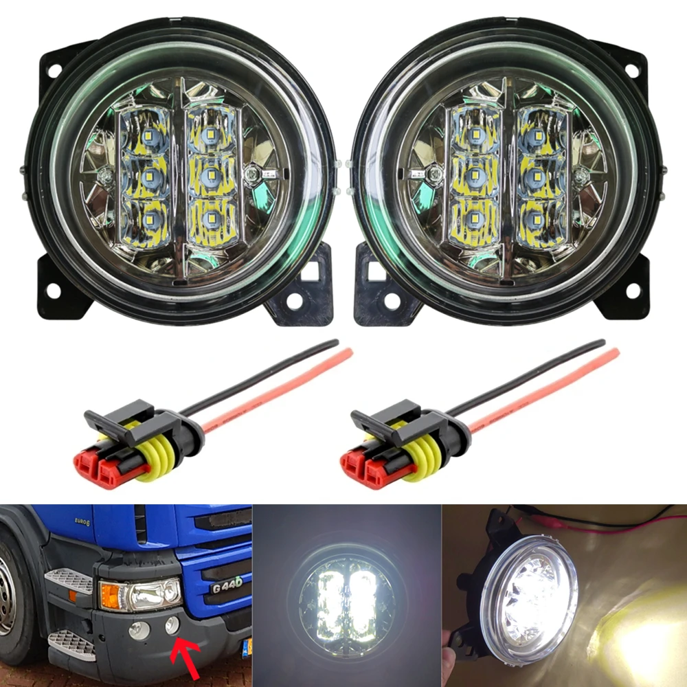 Inside 24V LED Fog Lights For Scania G440 G450 P380 P410 R450 R620 Truck Headlight Front DRL Day Light With Connector Accessory