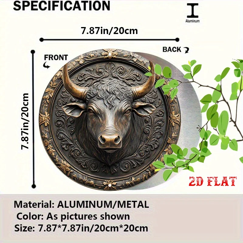 [2D Flat] Vintage Bull Head Metal Wall Art, 7.8