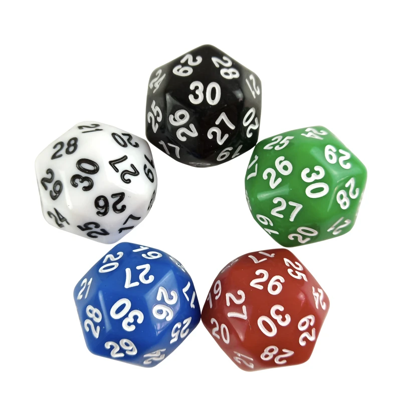 Dice 5Pcs D30 Thirty-surface 2.5cm/0.98inch Digital Dice Quality Colour Acrylic Rounded Corners  Dice