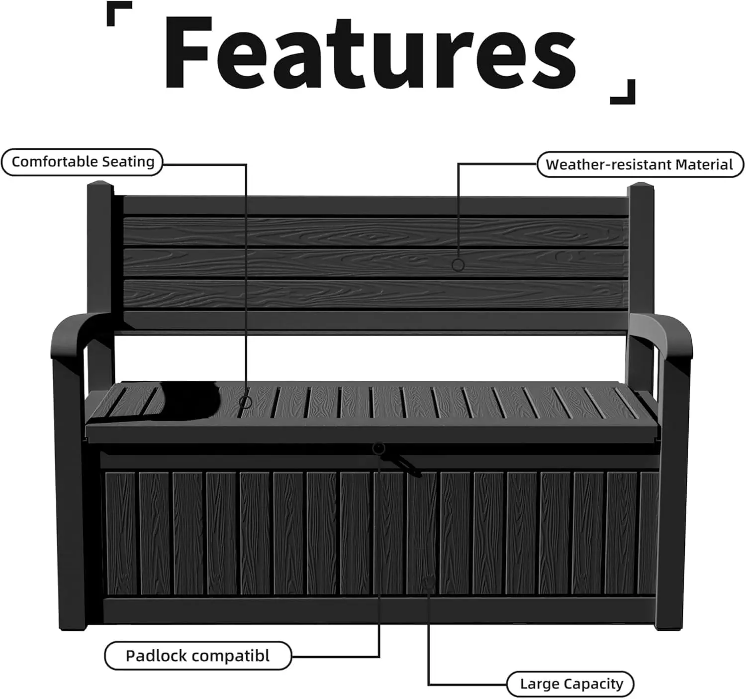 Indoor Outdoor Storage Box 80 Gallon, Resin Deck Box Organizer Container With Lockable Lid Support, Heavy Duty Weather Resistant Backyard Garden Patio Cushion Bench Cabinet, Black Stripe view 5